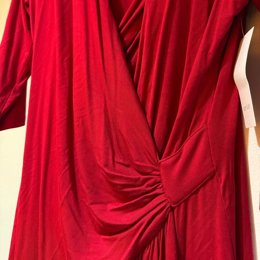 Karen Kane Red Ruched Wrap Dress 3/4 Sleeve - Picture 6 of 7